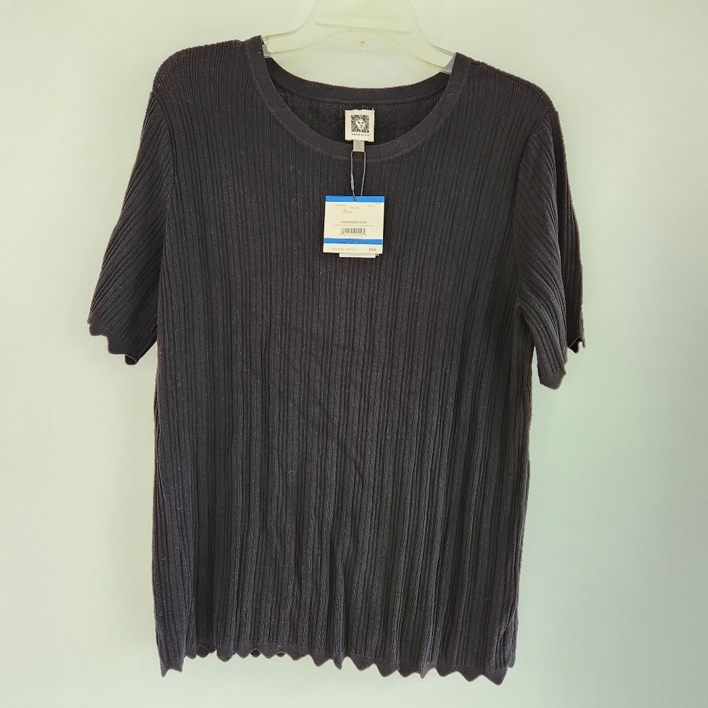 Black Ribbed Short Sleeve Top